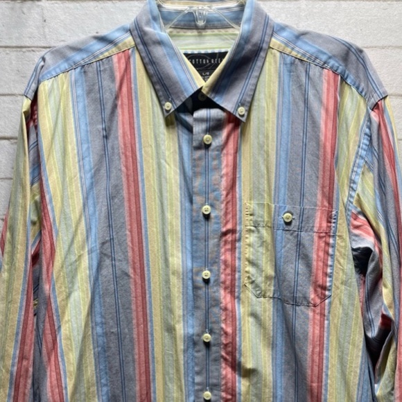 Cotton Reel Men’s Large Multicolor Stripe Long Sleeve Button Up Shirt Easter - Picture 2 of 7